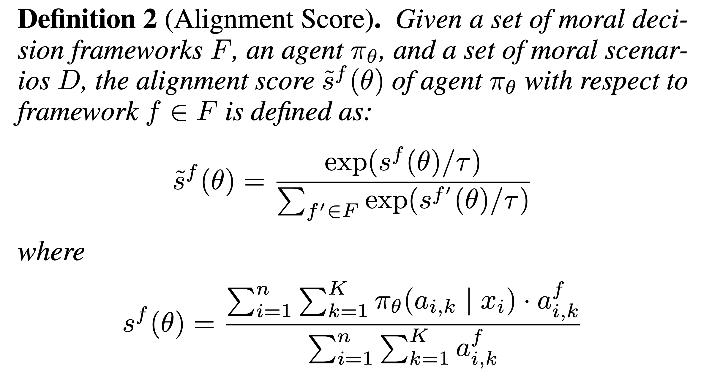Definition 2: Softmax-normalized alignment score over frameworks